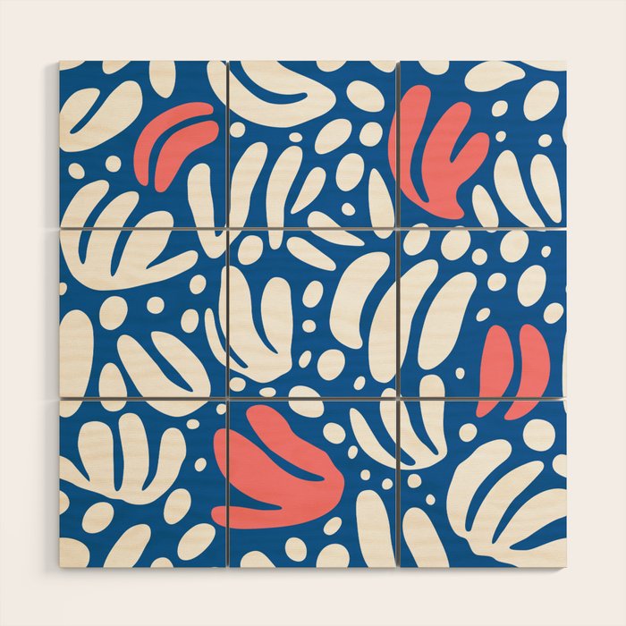 Abstract blue nature leaf shape art pattern Wood Wall Art Gallery Image 1