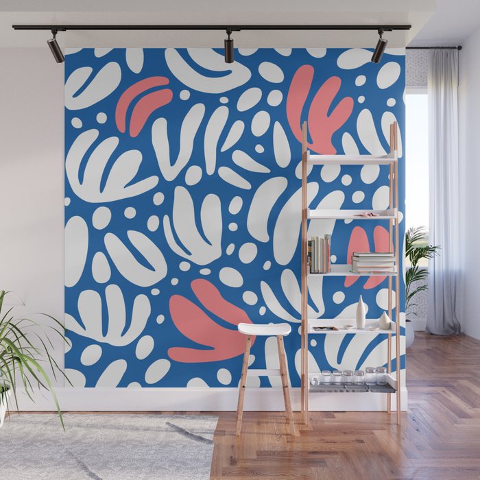 Abstract blue nature leaf shape art pattern Wall Mural Gallery Image 1