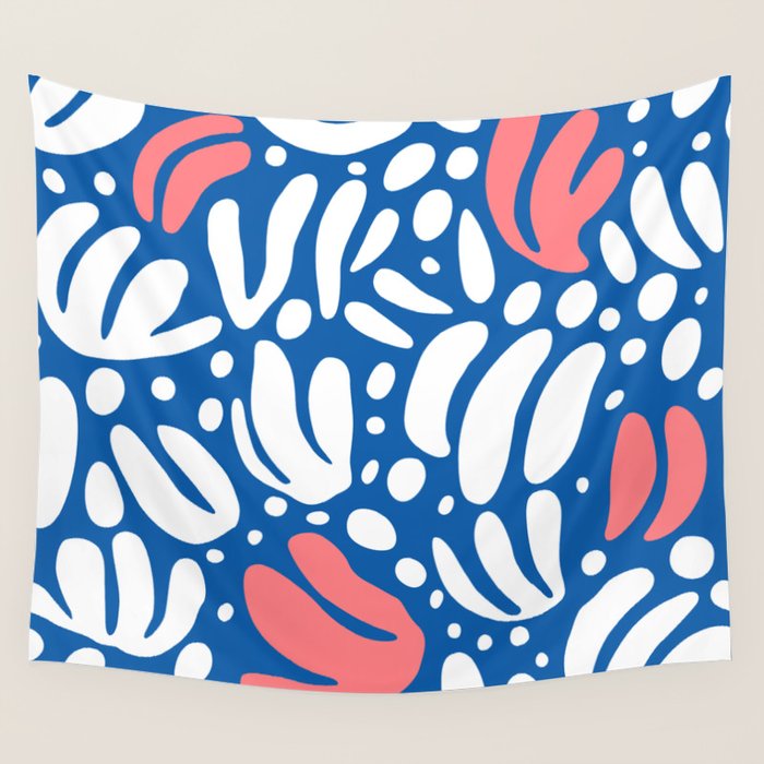 Abstract blue nature leaf shape art pattern Wall Tapestry Gallery Image 1