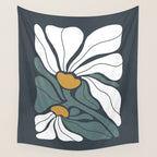 Bold Boho Art Nouveau Floral 3.2 ochre, teal blue, white Wall Tapestry Gallery Image 4