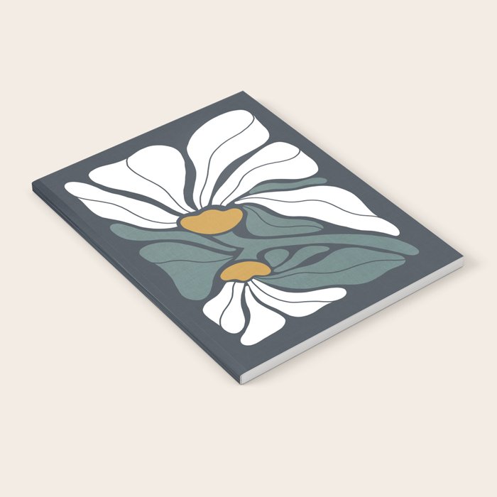 Bold Boho Art Nouveau Floral 3.2 ochre, teal blue, white Notebook Gallery Image 2