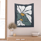 Bold Boho Art Nouveau Floral 3.2 ochre, teal blue, white Wall Tapestry Gallery Image 2