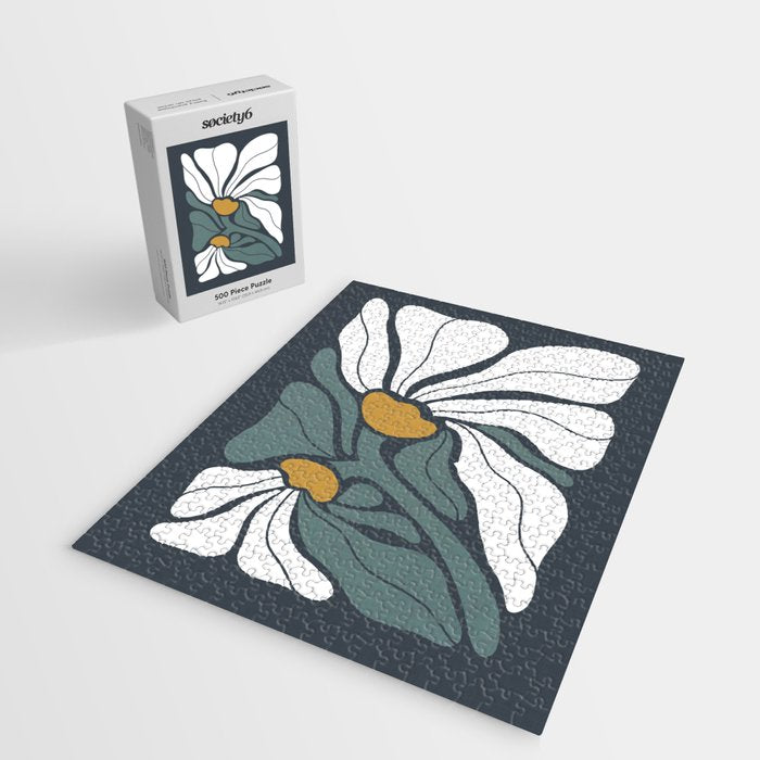 Bold Boho Art Nouveau Floral 3.2 ochre, teal blue, white Jigsaw Puzzle Gallery Image 2