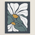 Bold Boho Art Nouveau Floral 3.2 ochre, teal blue, white Jigsaw Puzzle Gallery Image 1