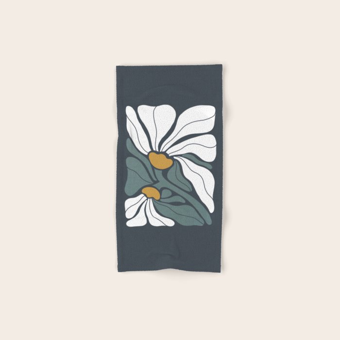 Bold Boho Art Nouveau Floral 3.2 ochre, teal blue, white Bath Towel Gallery Image 1