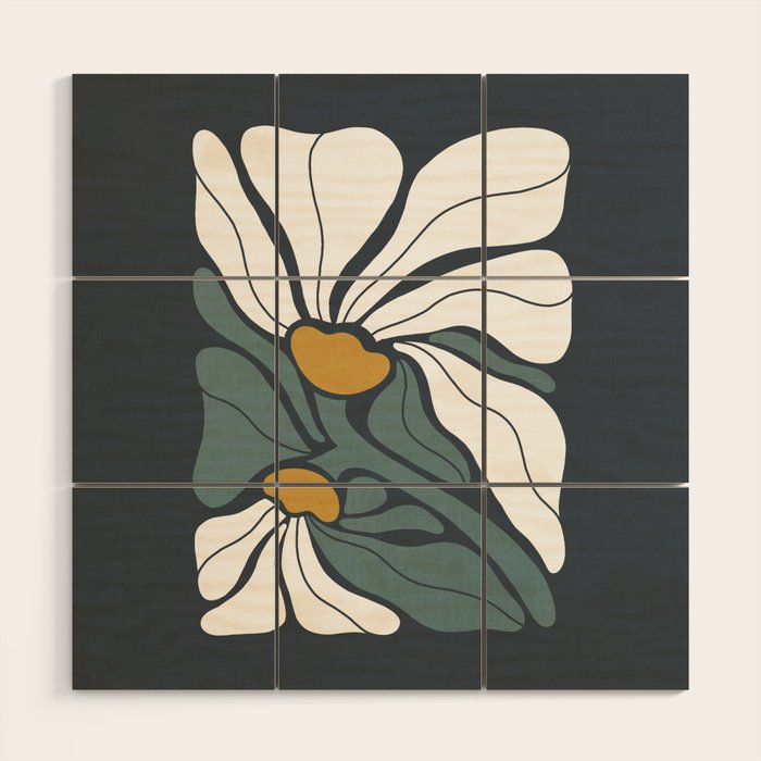 Bold Boho Art Nouveau Floral 3.2 ochre, teal blue, white Wood Wall Art Gallery Image 1