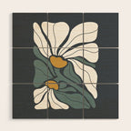 Bold Boho Art Nouveau Floral 3.2 ochre, teal blue, white Wood Wall Art Gallery Image 1