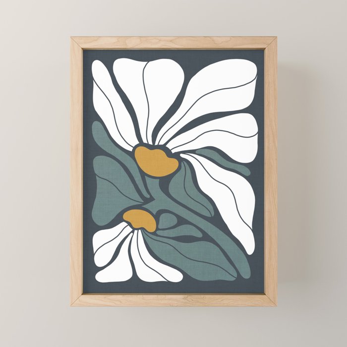 Bold Boho Art Nouveau Floral 3.2 ochre, teal blue, white Mini Art Print Gallery Image 1