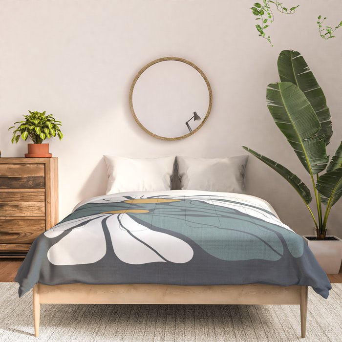 Bold Boho Art Nouveau Floral 3.2 ochre, teal blue, white Comforter Gallery Image 3