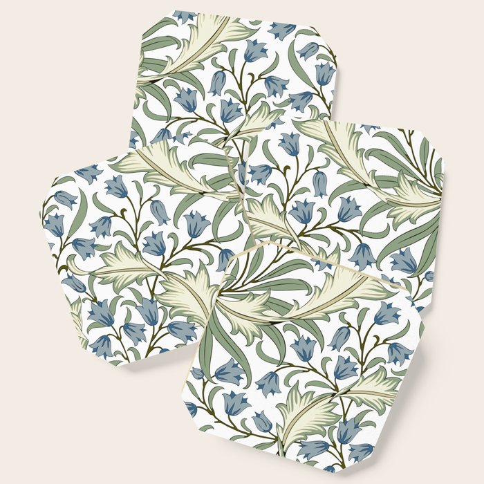 William Morris Vintage Bluebell Floral Blue Green & White  Coaster Gallery Image 1