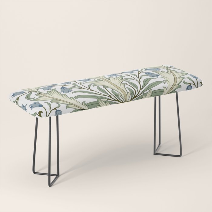 William Morris Vintage Bluebell Floral Blue Green & White  Bench Gallery Image 1