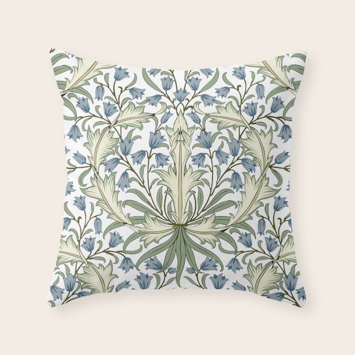 William Morris Vintage Bluebell Floral Blue Green & White  Throw Pillow Gallery Image 6