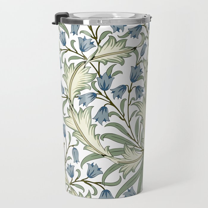 William Morris Vintage Bluebell Floral Blue Green & White  Travel Mug Gallery Image 3