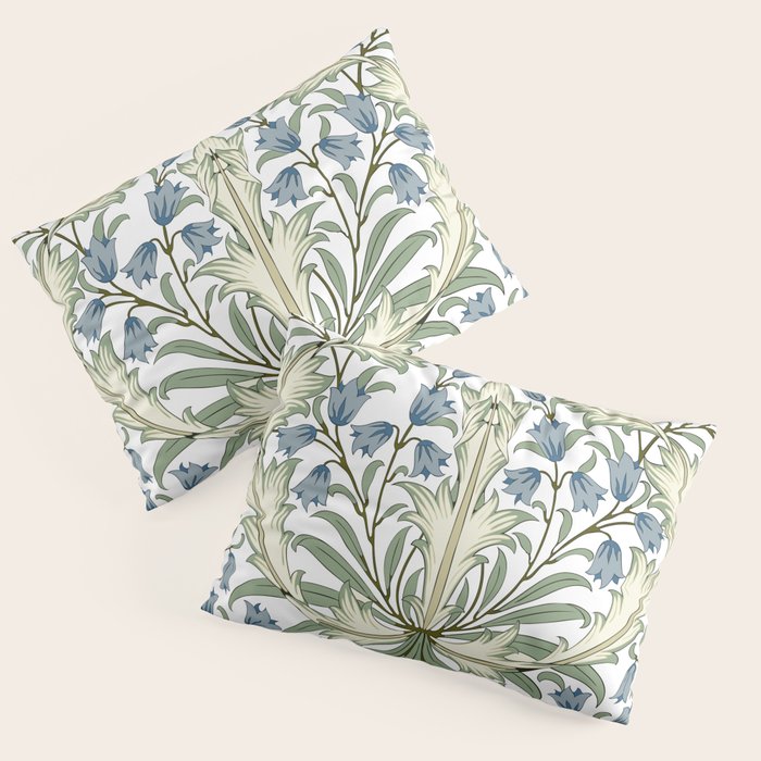 William Morris Vintage Bluebell Floral Blue Green & White  Pillow Sham Gallery Image 1