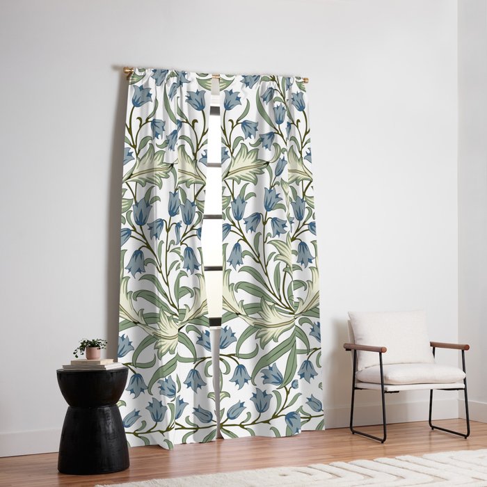 William Morris Vintage Bluebell Floral Blue Green & White  Window Curtain Gallery Image 2