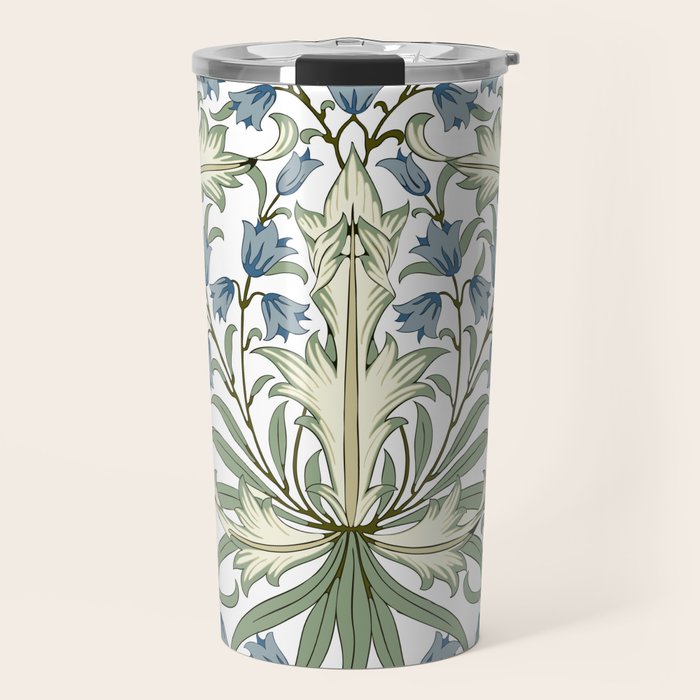 William Morris Vintage Bluebell Floral Blue Green & White  Travel Mug Gallery Image 1