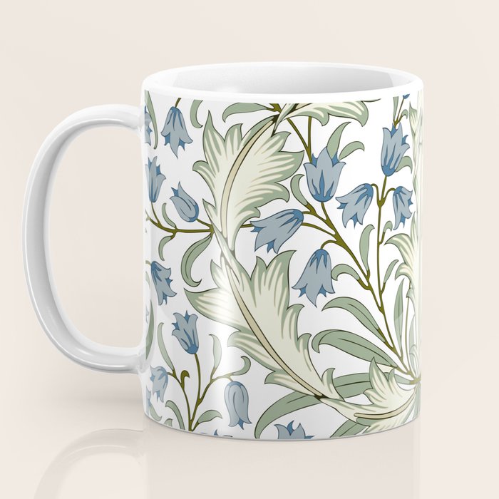 William Morris Vintage Bluebell Floral Blue Green & White  Coffee Mug Gallery Image 3