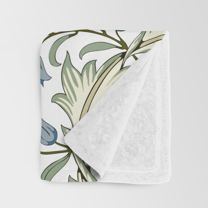 William Morris Vintage Bluebell Floral Blue Green & White  Throw Blanket Gallery Image 3