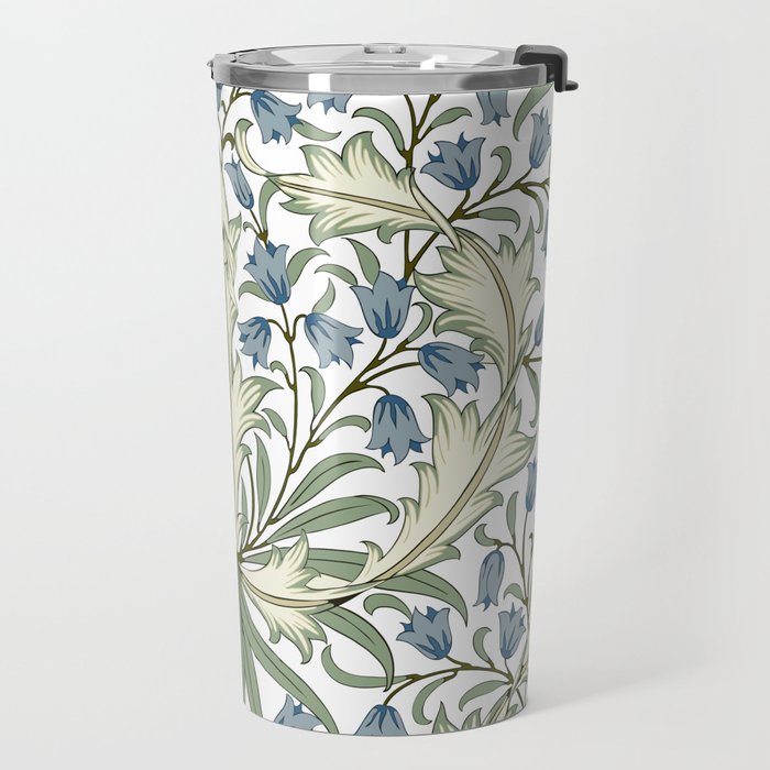 William Morris Vintage Bluebell Floral Blue Green & White  Travel Mug Gallery Image 2