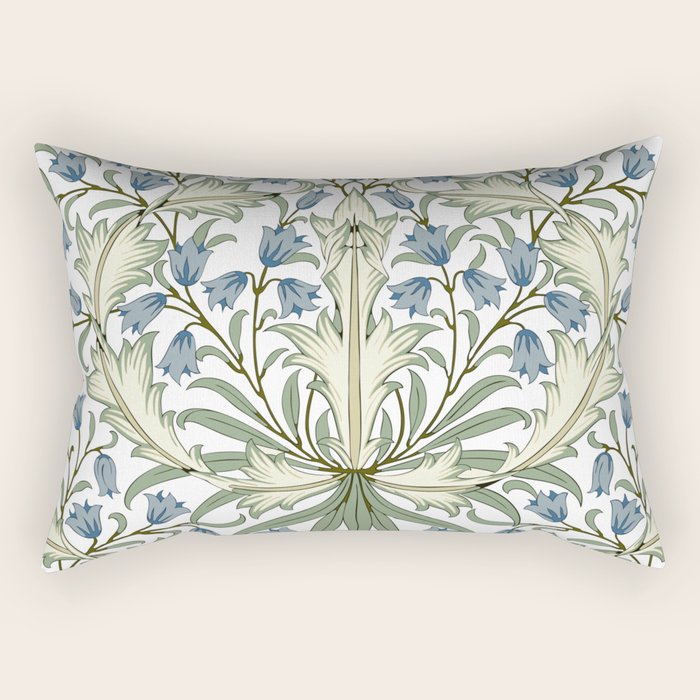 William Morris Vintage Bluebell Floral Blue Green & White  Rectangular Pillow Gallery Image 2