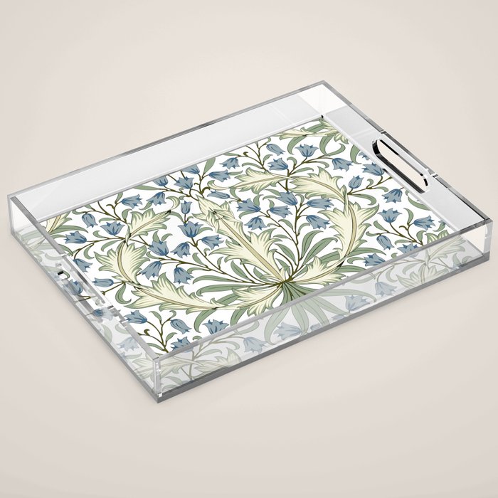 William Morris Vintage Bluebell Floral Blue Green & White  Acrylic Tray Gallery Image 1