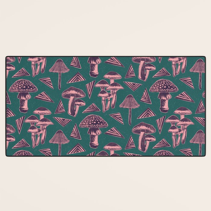 Block-print Mushrooms - purple on green Desk Mat Gallery Image 3
