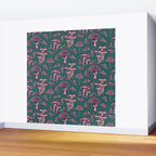 Block-print Mushrooms - purple on green Wall Mural Gallery Image 2