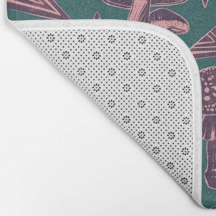 Block-print Mushrooms - purple on green Bath Mat Gallery Image 2