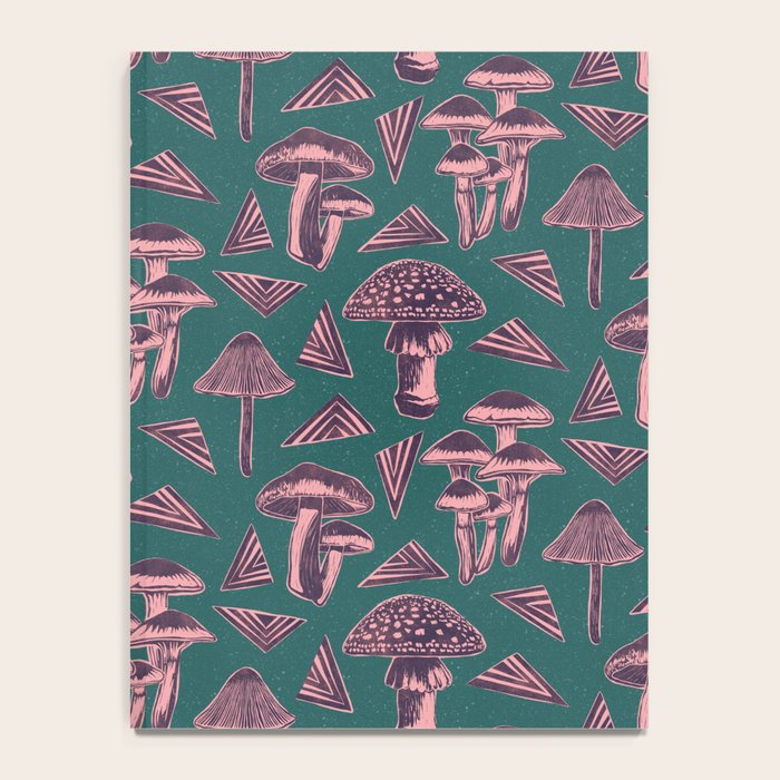 Block-print Mushrooms - purple on green Notebook Gallery Image 4