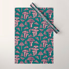 Block-print Mushrooms - purple on green Wrapping Paper Gallery Image 1
