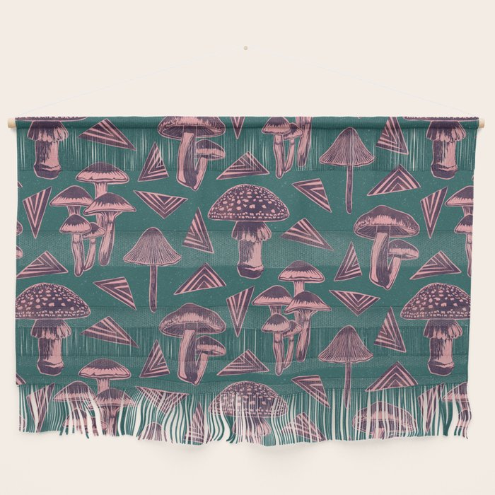 Block-print Mushrooms - purple on green Wall Hanging Gallery Image 1