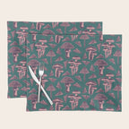Block-print Mushrooms - purple on green Placemat Gallery Image 1