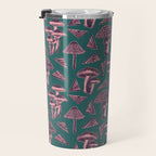 Block-print Mushrooms - purple on green Travel Mug Gallery Image 3