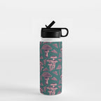 Block-print Mushrooms - purple on green Water Bottle Gallery Image 1