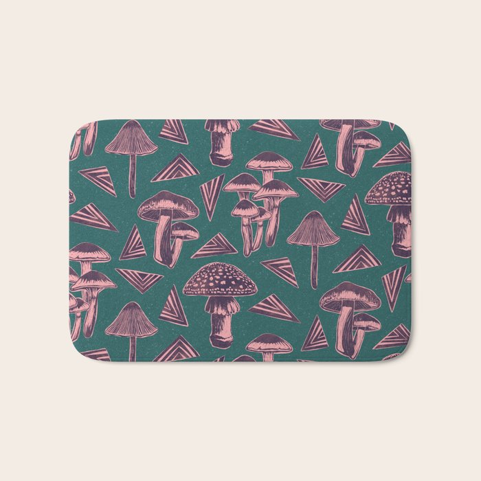 Block-print Mushrooms - purple on green Bath Mat Gallery Image 1
