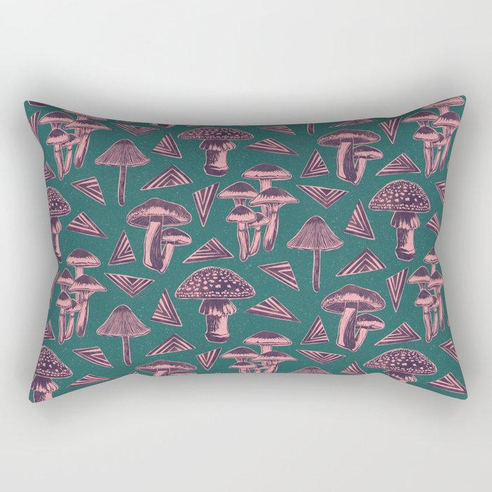 Block-print Mushrooms - purple on green Rectangular Pillow Gallery Image 2