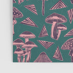 Block-print Mushrooms - purple on green Poster Gallery Image 3