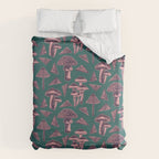 Block-print Mushrooms - purple on green Duvet Cover Gallery Image 6
