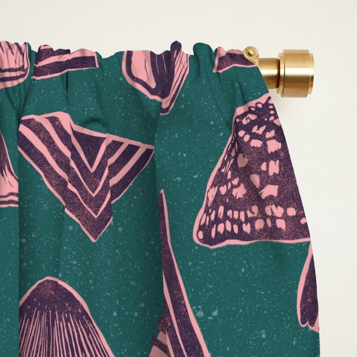 Block-print Mushrooms - purple on green Window Curtain Gallery Image 2
