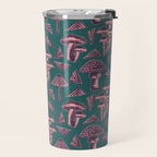Block-print Mushrooms - purple on green Travel Mug Gallery Image 2