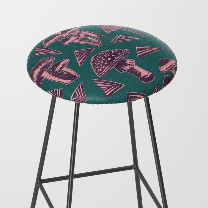 Block-print Mushrooms - purple on green Stool Gallery Image 2