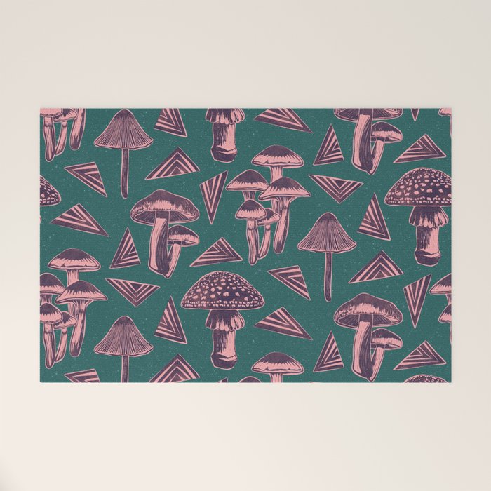 Block-print Mushrooms - purple on green Welcome Mat Gallery Image 1