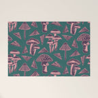 Block-print Mushrooms - purple on green Welcome Mat Gallery Image 1