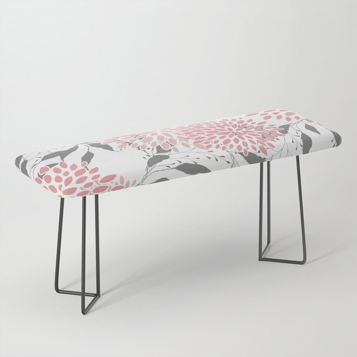 Festive, Floral Prints, Leaves and Blooms, Pink, Gray and White Bench Gallery Image 1
