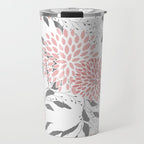 Festive, Floral Prints, Leaves and Blooms, Pink, Gray and White Travel Mug Gallery Image 1