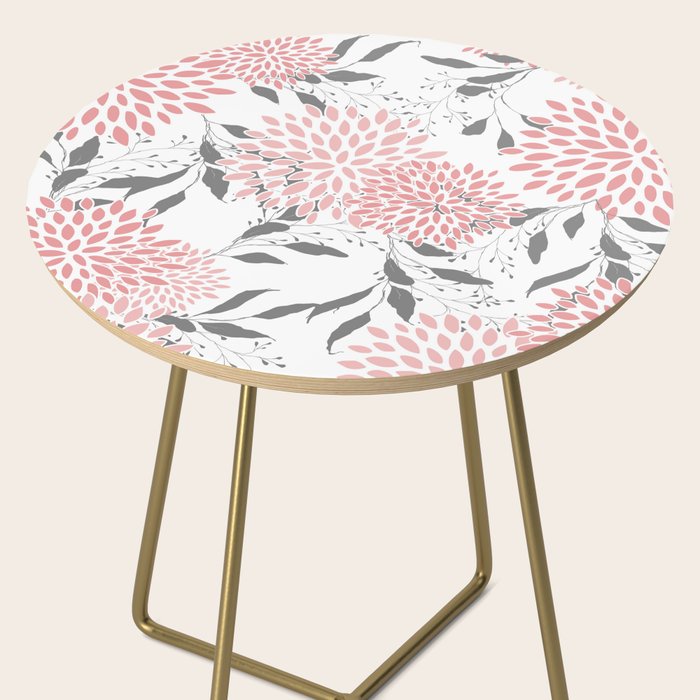 Festive, Floral Prints, Leaves and Blooms, Pink, Gray and White Side Table Gallery Image 2