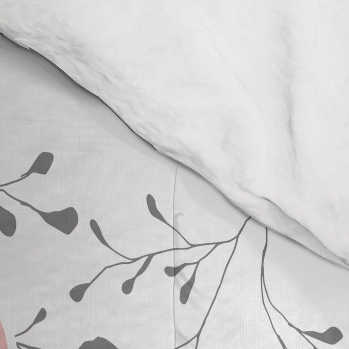 Festive, Floral Prints, Leaves and Blooms, Pink, Gray and White Comforter Gallery Image 4