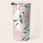 Festive, Floral Prints, Leaves and Blooms, Pink, Gray and White Travel Mug Gallery Image 3