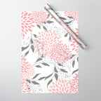 Festive, Floral Prints, Leaves and Blooms, Pink, Gray and White Wrapping Paper Gallery Image 1