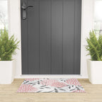 Festive, Floral Prints, Leaves and Blooms, Pink, Gray and White Welcome Mat Gallery Image 3